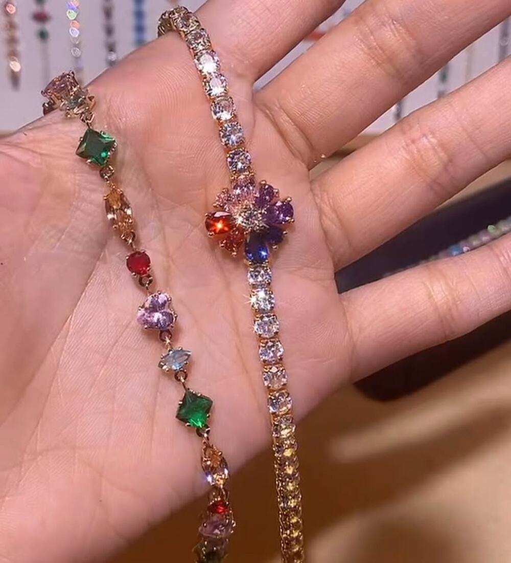 Gold-Toned Multi-Color Stone Bracelet Set